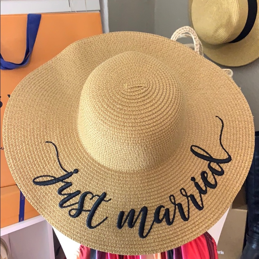 Just married 5 inch brim woven hat